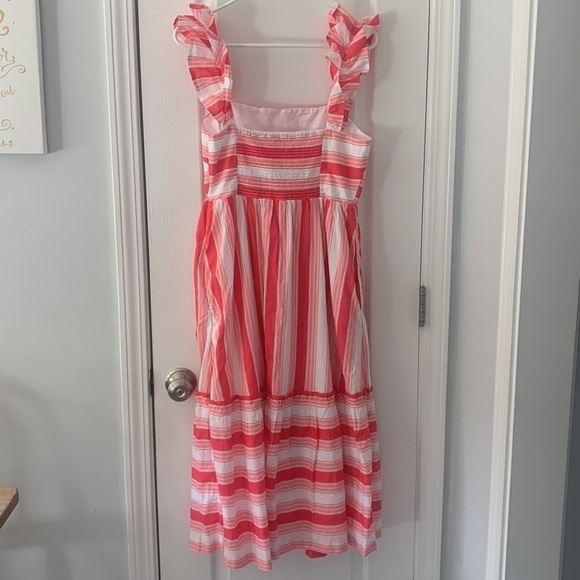 J.CREW NWOT Striped Squareneck Midi Dress Guava Spring Blossom - Size‎ 8 ruffles - Picture 11 of 16